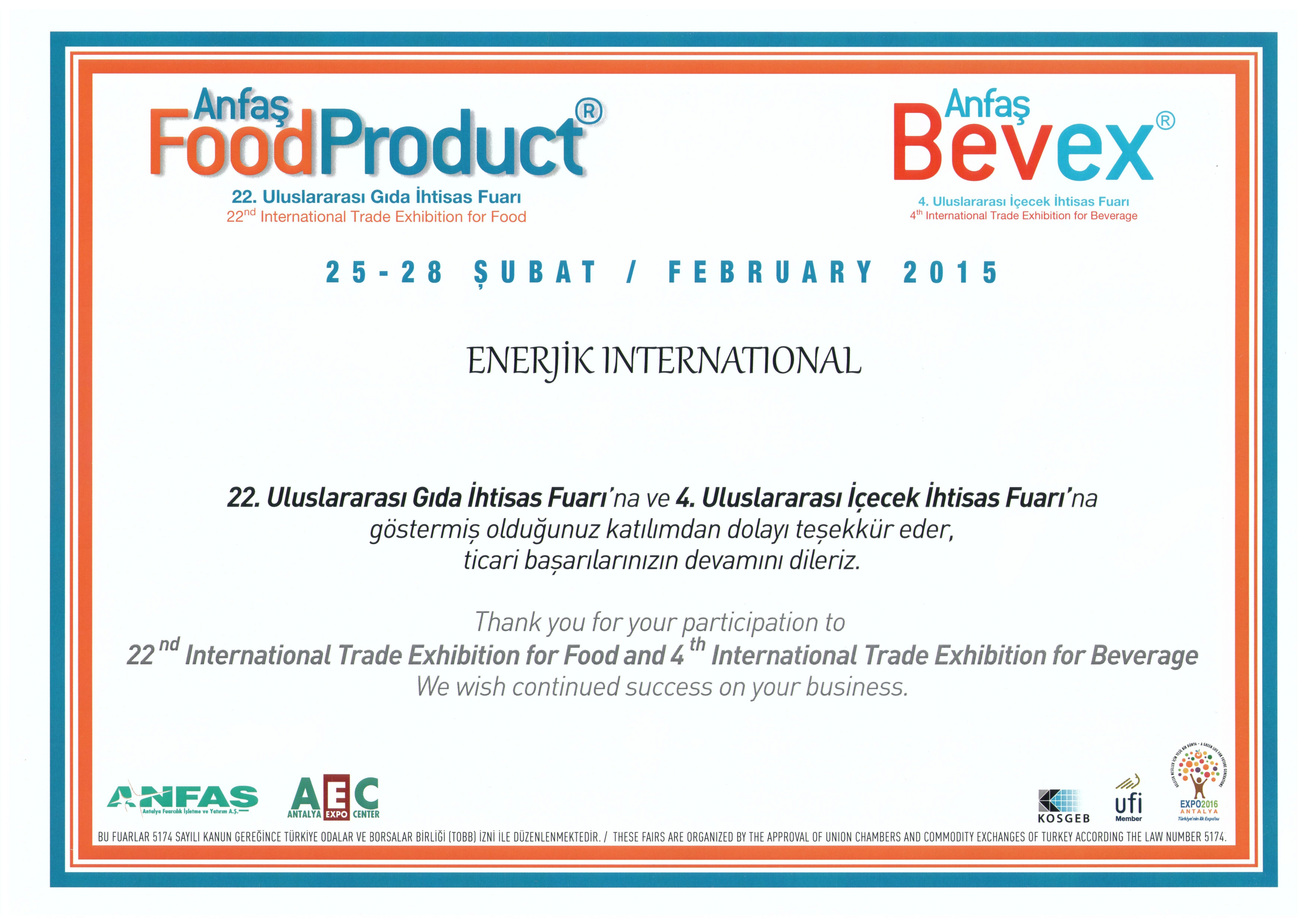 22nd Anfas Food Product International Trade Exhibition 2015